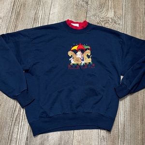 Vintage Grandma sweater blue animal embroidered sweatshirt L